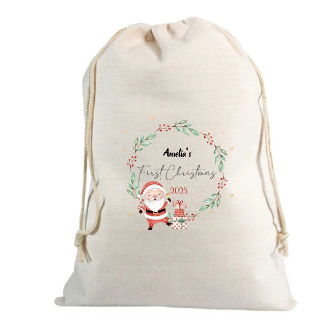 🎅 Personalised First Christmas Linen Custom Name Santa Sack – 70 x 85cm