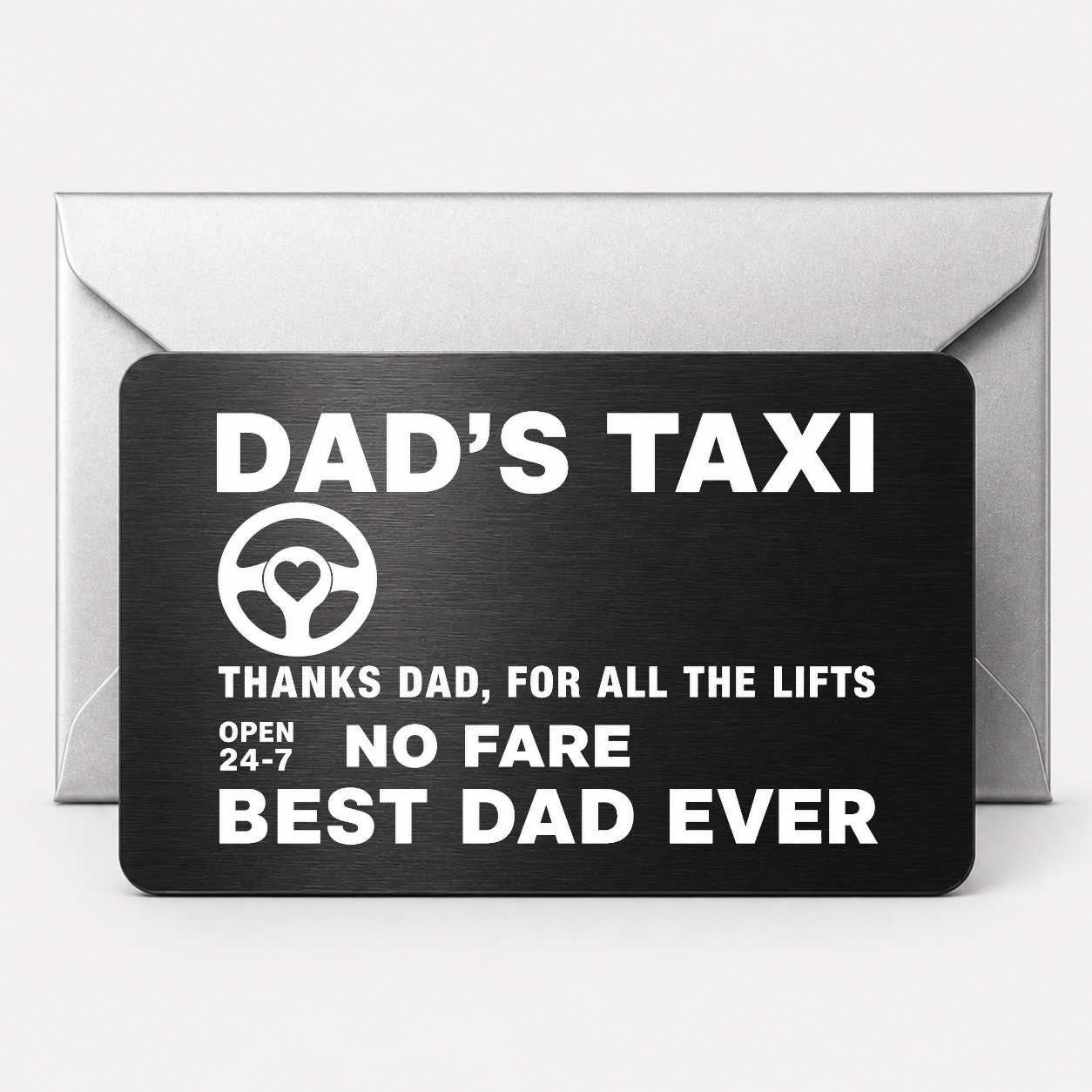 Engraved Black Metal Card Dad's Taxi Design