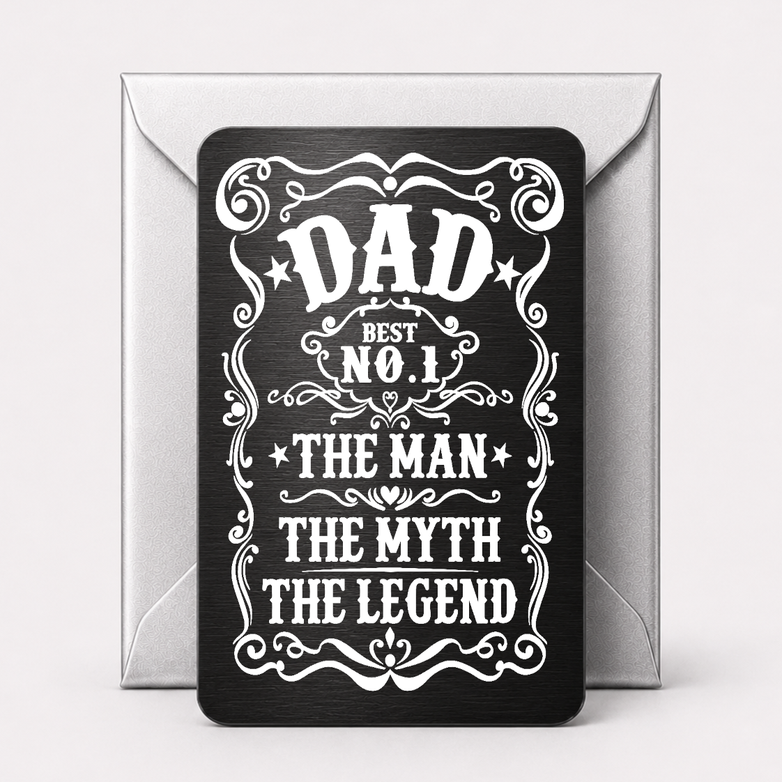 Engraved Black Metal Card Dad The Myth The Legend Whiskey Design