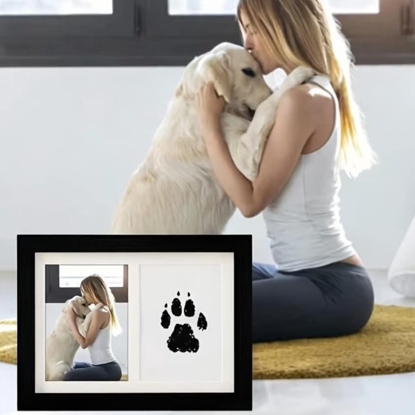 Pet Paw Print Photo Frame with Ink Pad – Personalised Dog or Cat Keepsake