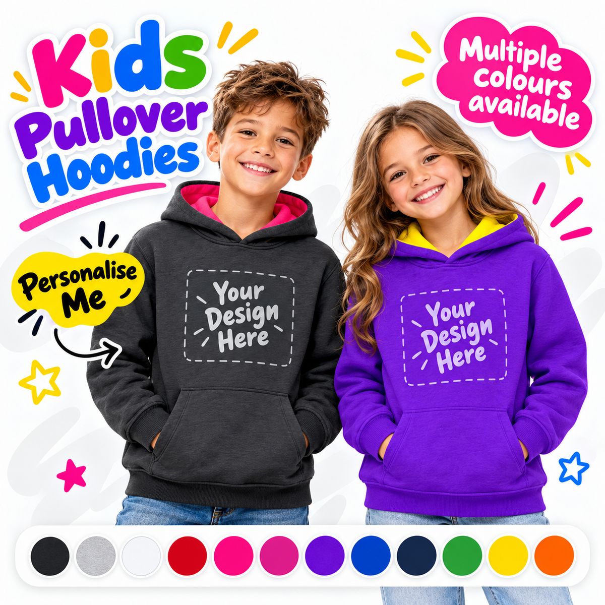 Personalised Kids AWDis JH003B Varsity Hoodie – Custom Printed Two-Tone Children’s Hoodie