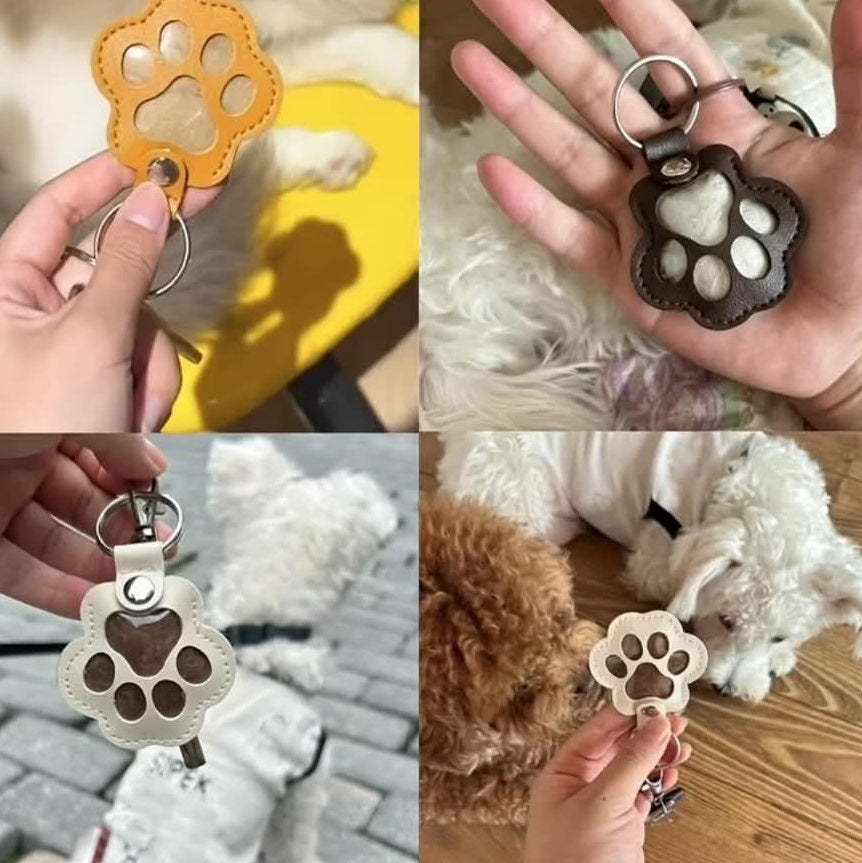 Pet Memorial Paw Print Keyring – Keepsake Holder for Pet Hair or Fur