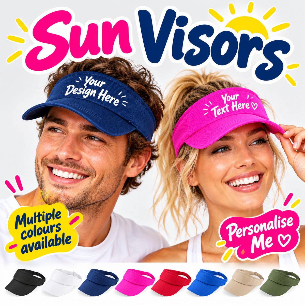 Fully Personalised Beechfield Performance Sun Visors Custom Text