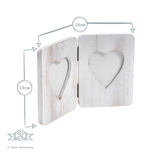 4" x 6" Wooden Hearts Standing Double Photo Frame