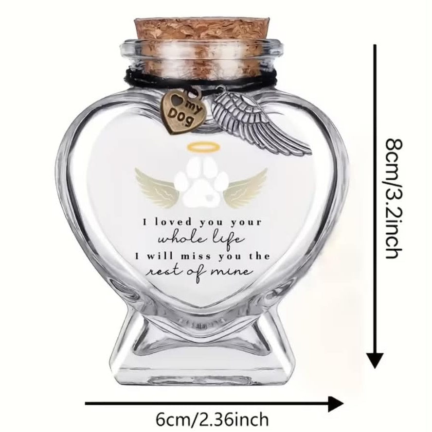 Pet Memorial Ashes and Fur Keepsake Jar – Heart-Shaped Remembrance Bottle