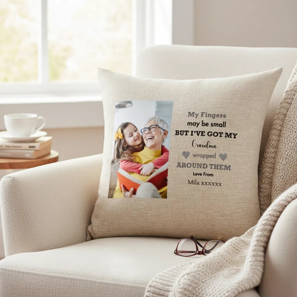 My Fingers May Be Small But I've Got My NAME Wrapped Around Them Personalised Photo Cushion