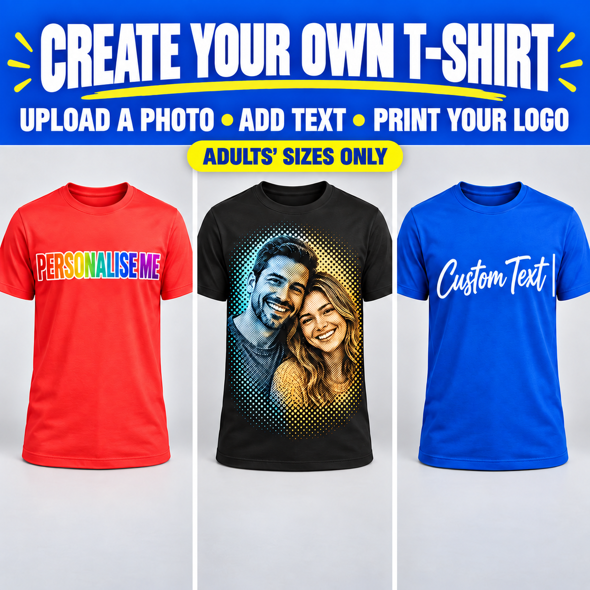 Personalised Adults’ Unisex Cotton T-Shirt – Create Your Own Design