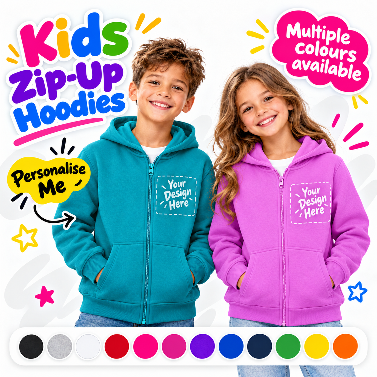 Personalised Kids AWDis JH050B Zoodie – Custom Printed Children’s Full Zip Hoodie