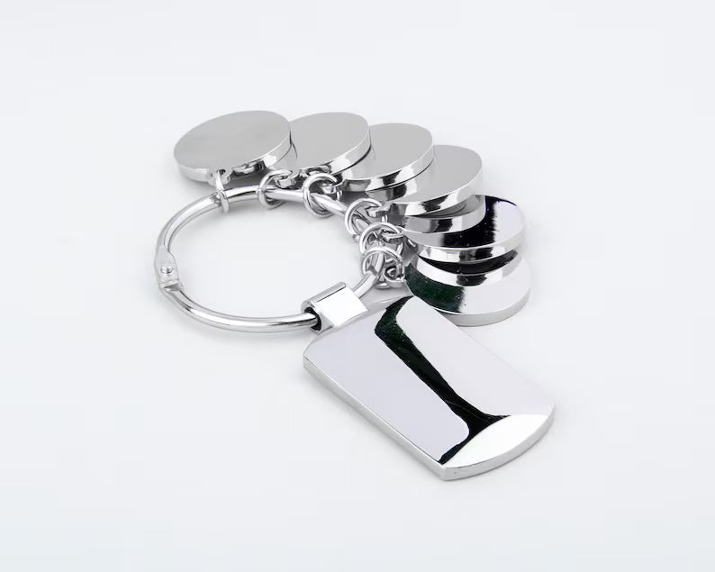 Personalised Metal Photo Keyring – One Main Photo + Up to 6 Dangling Memories