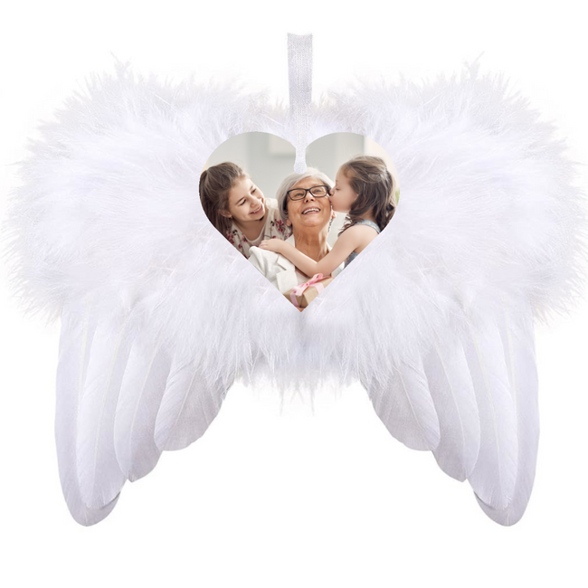 Personalised with Photo White Angel Wings Feather Ornament Hanging Christmas Decoration