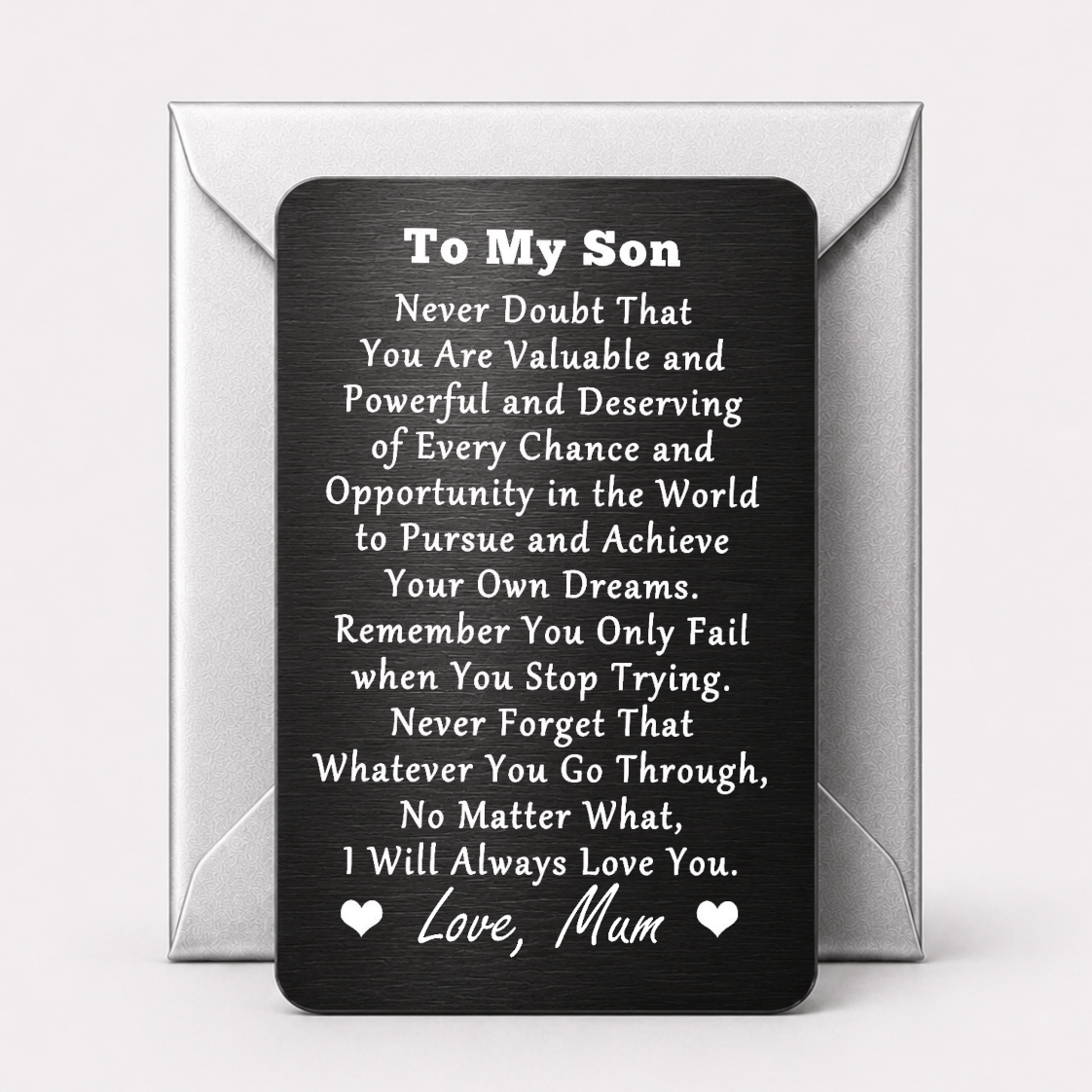 Engraved Black Metal Card To My Son Design