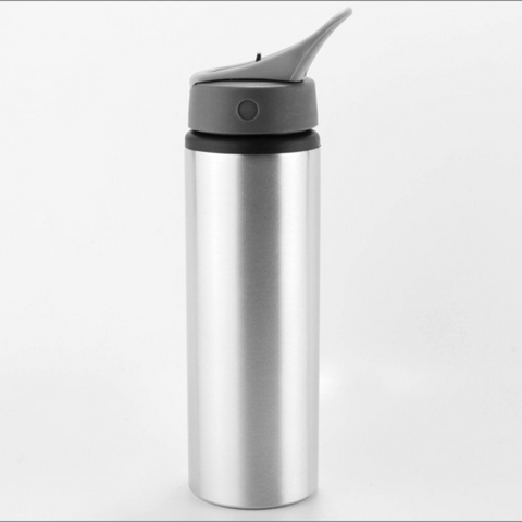 Personalised Aluminium Brushed Steel Sports Water Bottle with Strawa