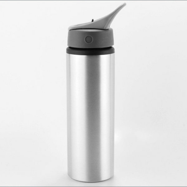 Personalised Aluminium Brushed Steel Sports Water Bottle with Strawa - 1