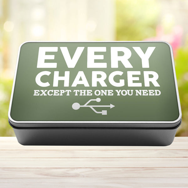 Charger Storage Rectangle Tin Every Charger But The One You Need - 12