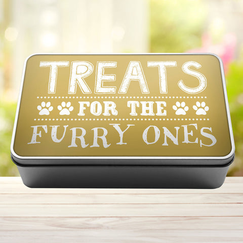 Buy gold Treats For The Furry Ones Dog Biscuit Dog Treats Storage Rectangle Tin