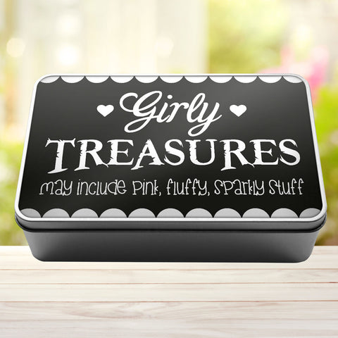 Girly Treasures May Include Pink, Fluffy, Sparkly Stuff Storage Rectangle Tin - 0
