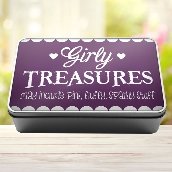 Girly Treasures May Include Pink, Fluffy, Sparkly Stuff Storage Rectangle Tin - 9
