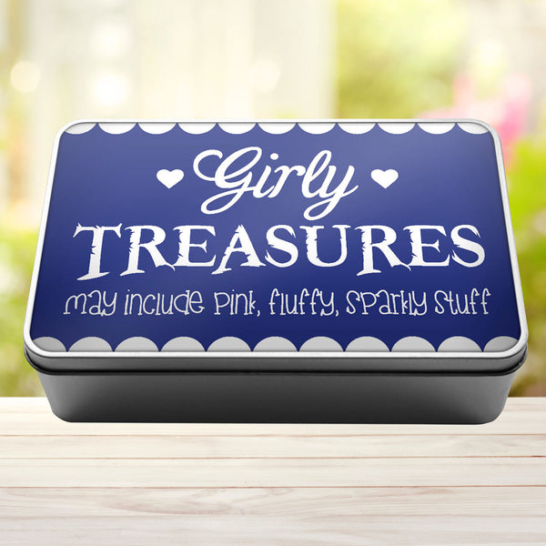 Girly Treasures May Include Pink, Fluffy, Sparkly Stuff Storage Rectangle Tin - 11