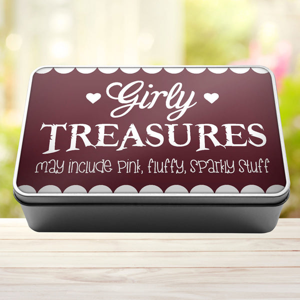 Girly Treasures May Include Pink, Fluffy, Sparkly Stuff Storage Rectangle Tin - 4