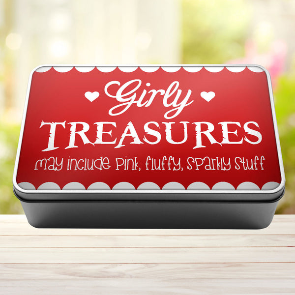 Girly Treasures May Include Pink, Fluffy, Sparkly Stuff Storage Rectangle Tin - 10