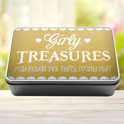 Buy gold Girly Treasures May Include Pink, Fluffy, Sparkly Stuff Storage Rectangle Tin