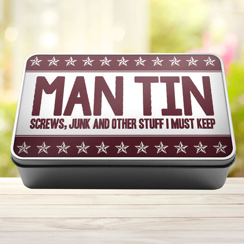 Buy burgundy Man Tin Screws, Junk and Other Stuff I Must Keep Storage Rectangle Tin