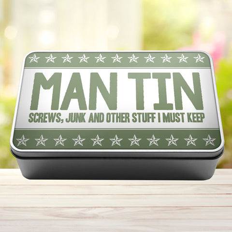 Buy sage-green Man Tin Screws, Junk and Other Stuff I Must Keep Storage Rectangle Tin