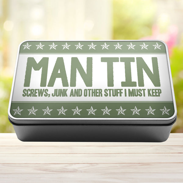 Man Tin Screws, Junk and Other Stuff I Must Keep Storage Rectangle Tin - 12