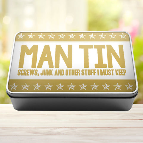 Buy gold Man Tin Screws, Junk and Other Stuff I Must Keep Storage Rectangle Tin