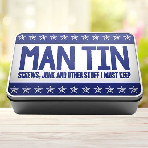 Buy royal-blue Man Tin Screws, Junk and Other Stuff I Must Keep Storage Rectangle Tin