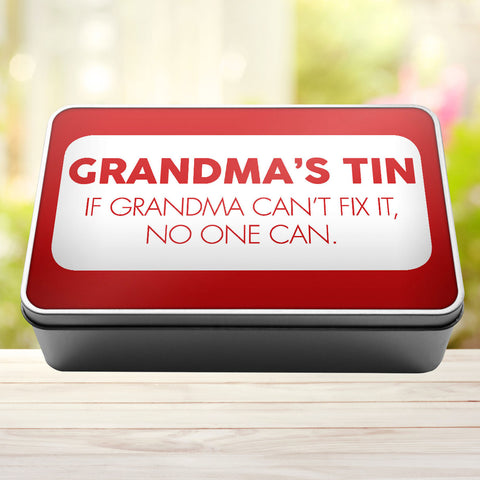 Buy red Grandma&#39;s Tin If Grandma Can&#39;t Fix It No One Can Tin Storage Rectangle Tin