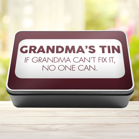 Buy burgundy Grandma&#39;s Tin If Grandma Can&#39;t Fix It No One Can Tin Storage Rectangle Tin