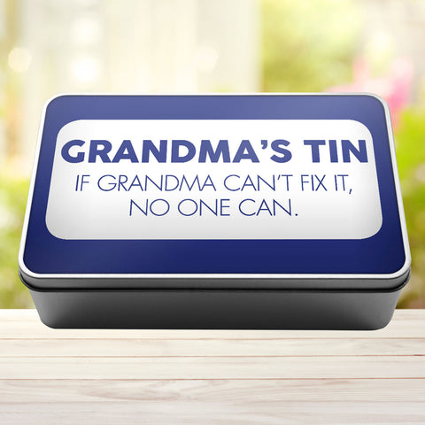 Buy royal-blue Grandma&#39;s Tin If Grandma Can&#39;t Fix It No One Can Tin Storage Rectangle Tin