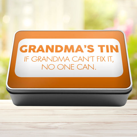 Buy orange Grandma&#39;s Tin If Grandma Can&#39;t Fix It No One Can Tin Storage Rectangle Tin