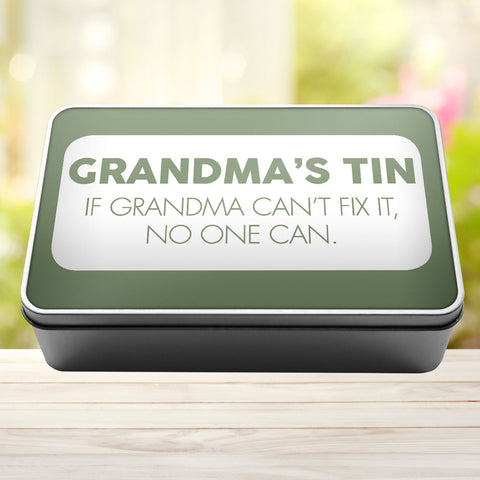 Buy sage-green Grandma&#39;s Tin If Grandma Can&#39;t Fix It No One Can Tin Storage Rectangle Tin