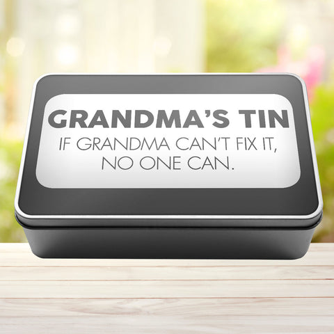 Buy grey Grandma&#39;s Tin If Grandma Can&#39;t Fix It No One Can Tin Storage Rectangle Tin