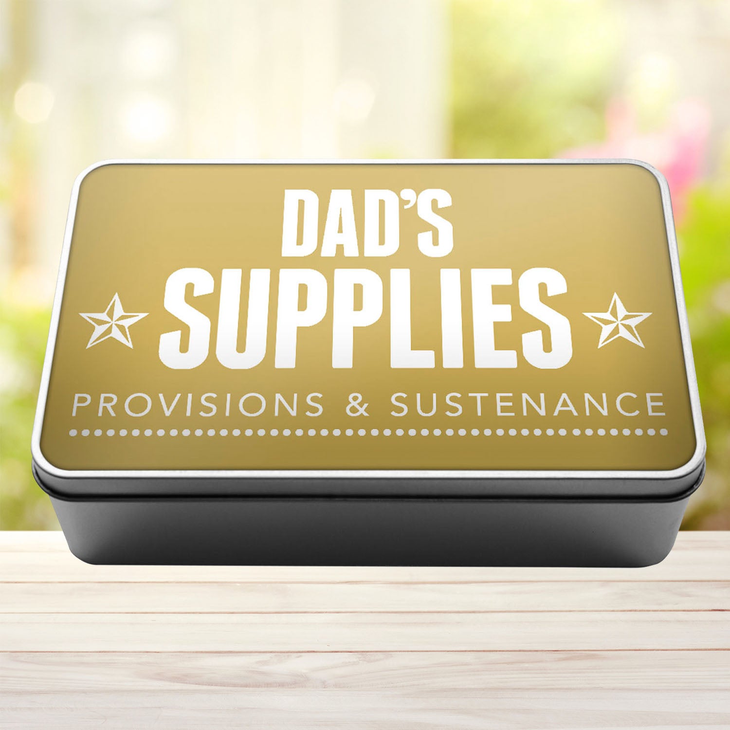 Dad's Supplies Provisions and Sustenance Tin Storage Rectangle Tin