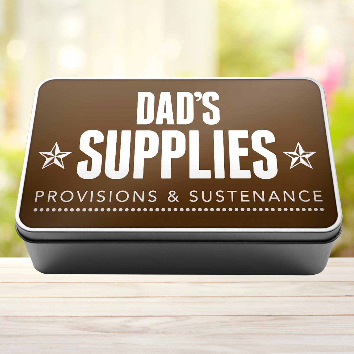 Dad's Supplies Provisions and Sustenance Tin Storage Rectangle Tin