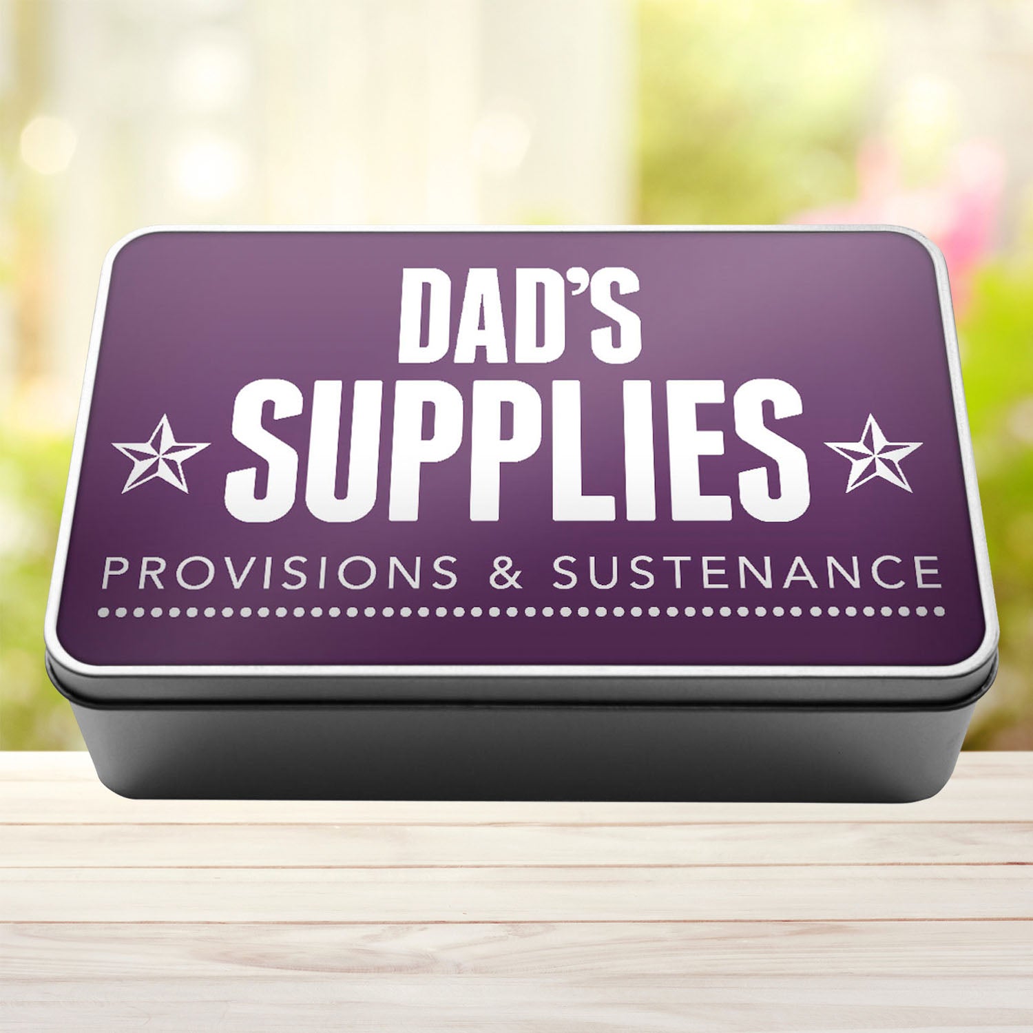 Dad's Supplies Provisions and Sustenance Tin Storage Rectangle Tin