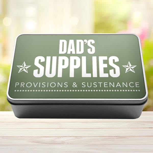 Dad's Supplies Provisions and Sustenance Tin Storage Rectangle Tin - 12
