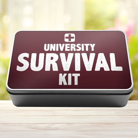 Buy burgundy University Survival Kit Tin Storage Rectangle Tin