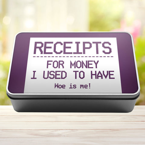 Buy purple Receipts For Money I Used To Have Woe Is Me Tin Storage Rectangle Tin