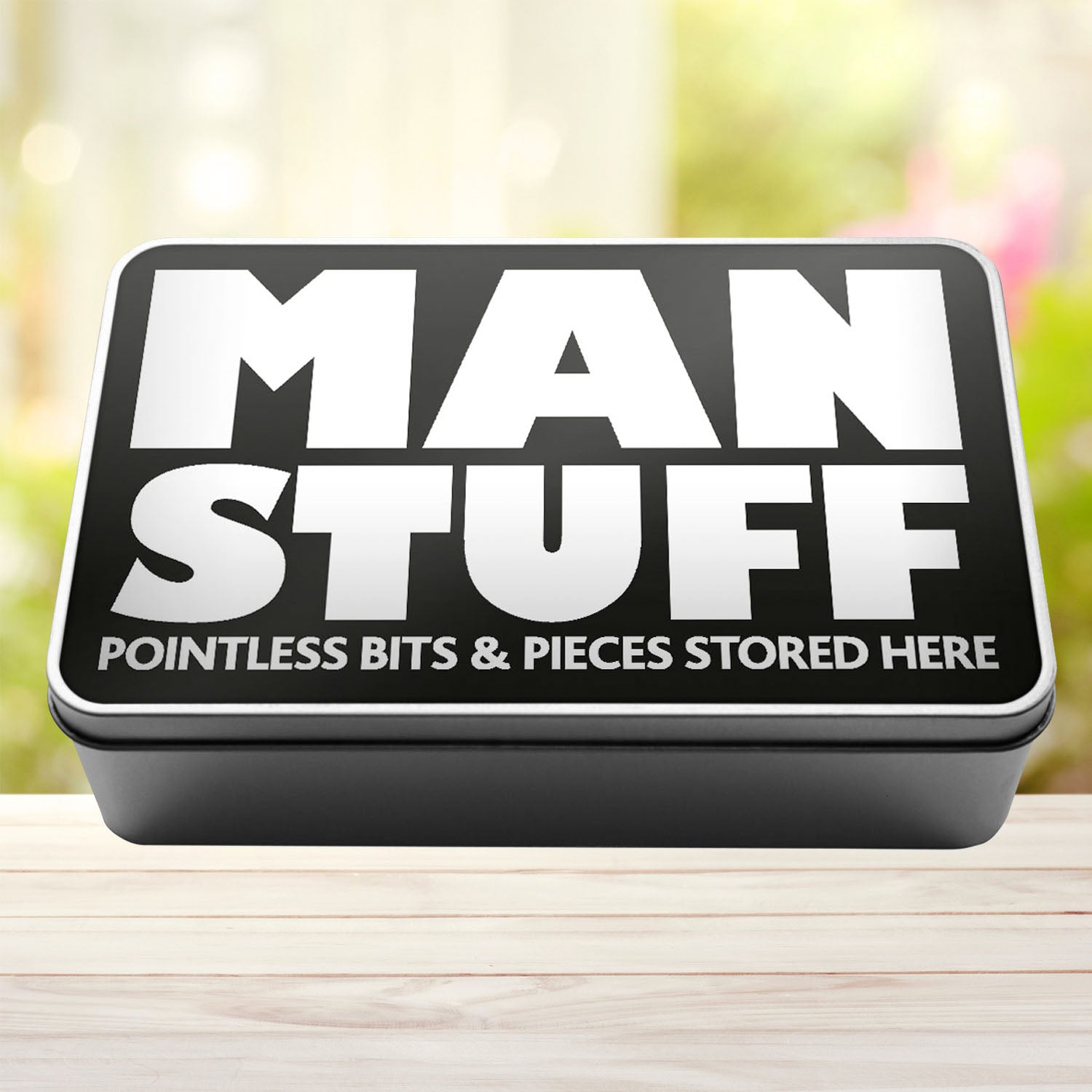 Man Stuff Pointless Bits And Pieces Stored Here Tin Storage Rectangle Tin