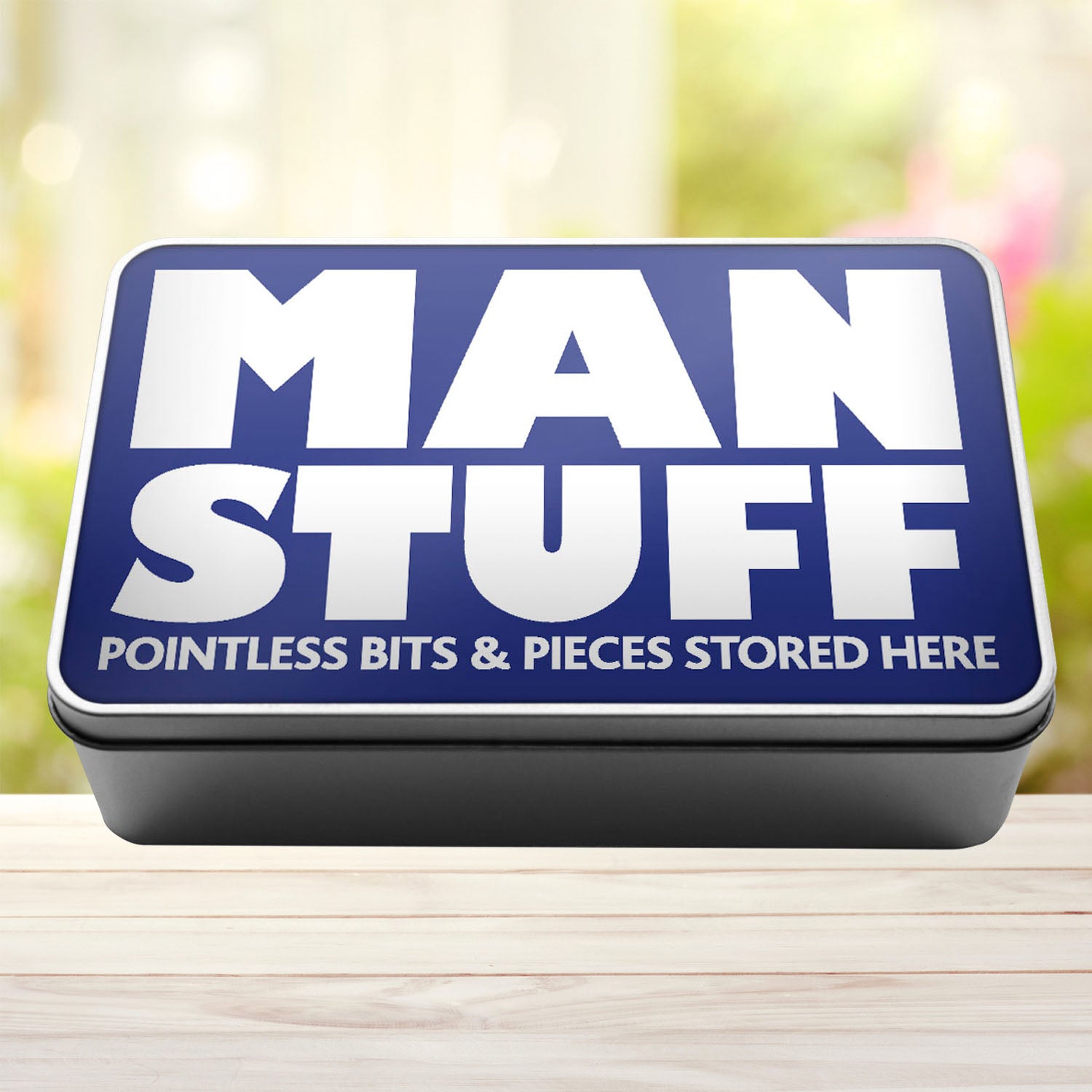 Man Stuff Pointless Bits And Pieces Stored Here Tin Storage Rectangle Tin