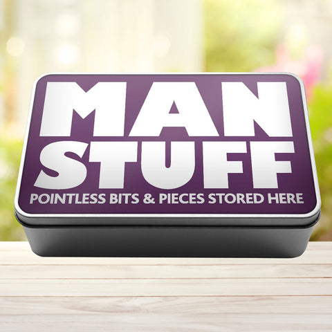 Buy purple Man Stuff Pointless Bits And Pieces Stored Here Tin Storage Rectangle Tin