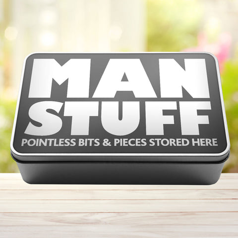 Buy grey Man Stuff Pointless Bits And Pieces Stored Here Tin Storage Rectangle Tin