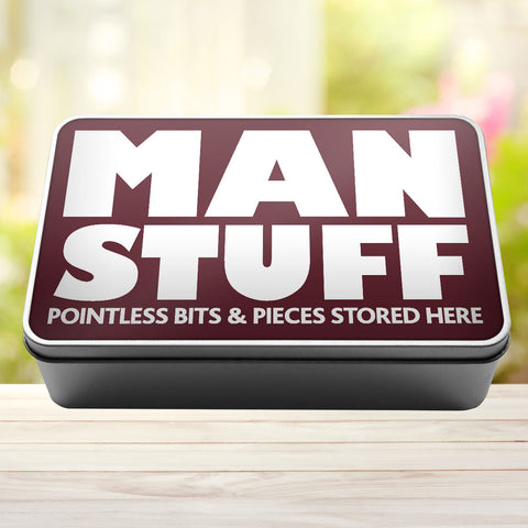 Buy burgundy Man Stuff Pointless Bits And Pieces Stored Here Tin Storage Rectangle Tin