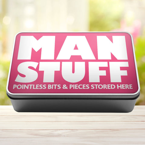 Buy pink Man Stuff Pointless Bits And Pieces Stored Here Tin Storage Rectangle Tin