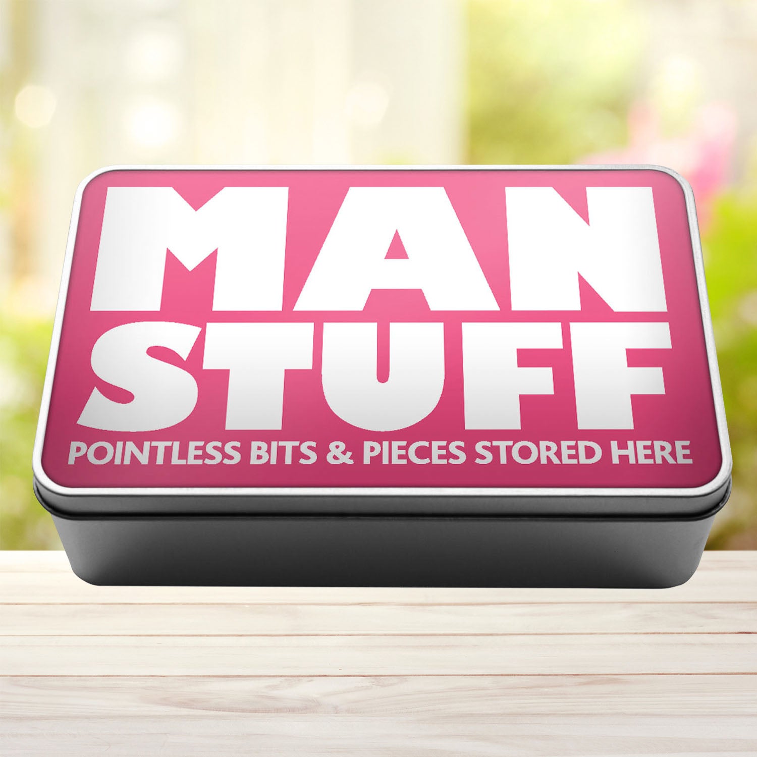 Man Stuff Pointless Bits And Pieces Stored Here Tin Storage Rectangle Tin