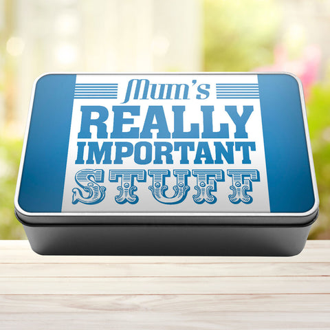 Buy sky-blue Mum&#39;s Really Important Stuff Tin Storage Rectangle Tin